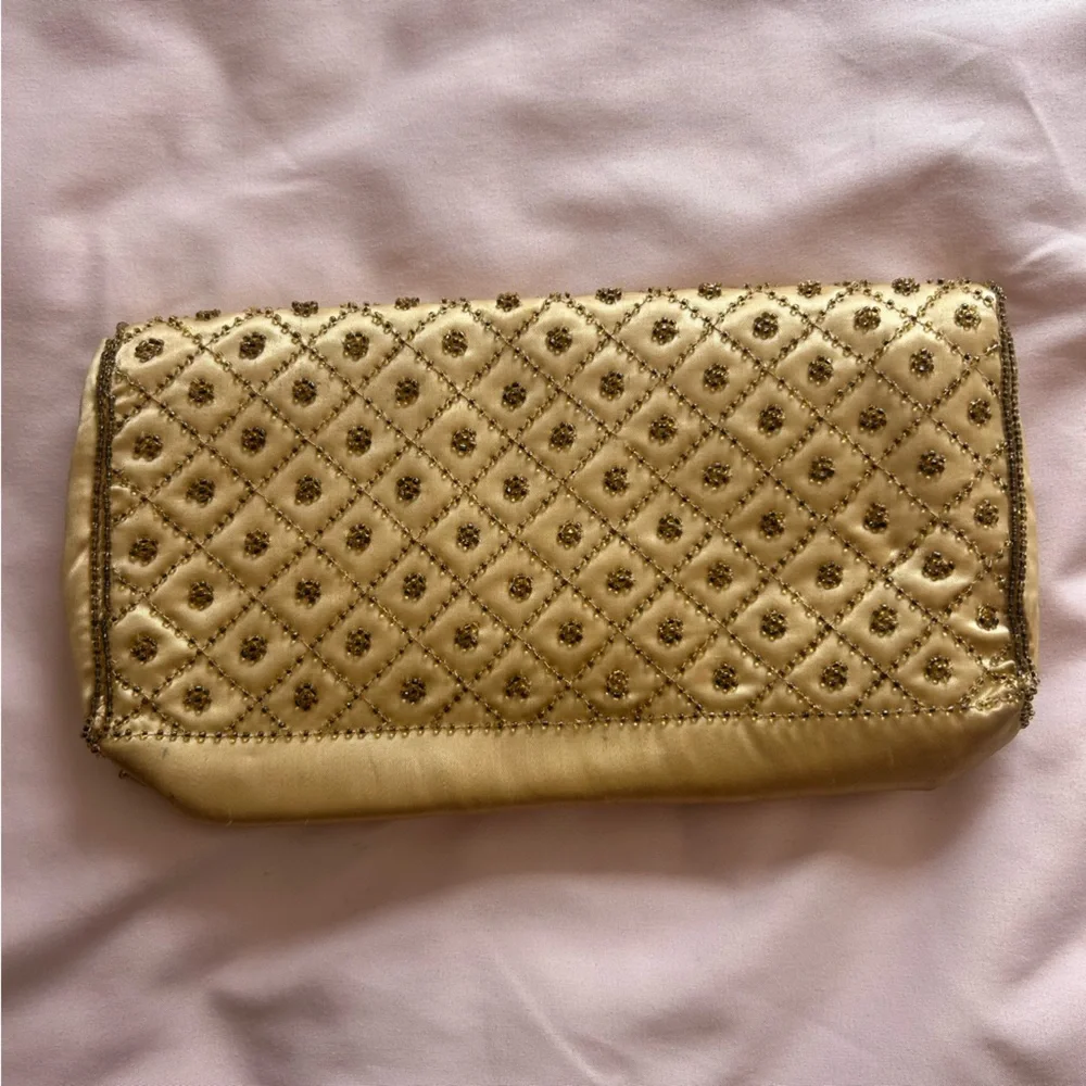 Vintage Beaded Satin Yellow Evening Clutch - La Regale